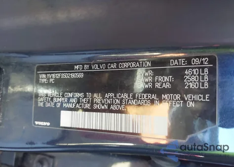 2013 Volvo S60 T5/T5 Platinum/T5 Premier/T5 Premier Plus from USA, damaged, VIN YV1612FS5D2190569